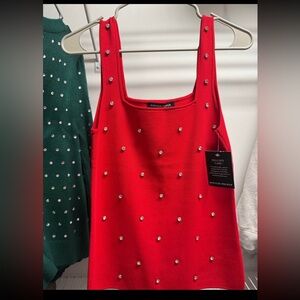 Boston Proper Red Studded Tank Top